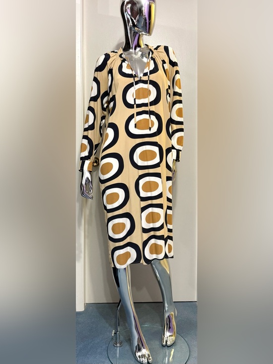 Marimekko Dresses & Skirts - Marimekko Beige, White, Black, Caramel Geometric BOHO Long Sleeve Midi Dress